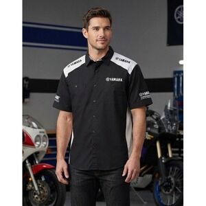 Yamaha Men's Pit Shirt Button Up Size 4XL Black White Cotton Mechanic Racing Y2K